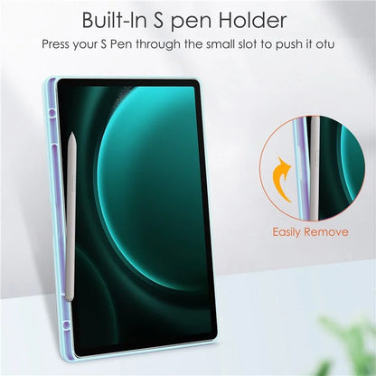 For Samsung Galaxy Tab S9 FE+ Clear Case Pen Slot Tablet Tri-fold Stand Cover