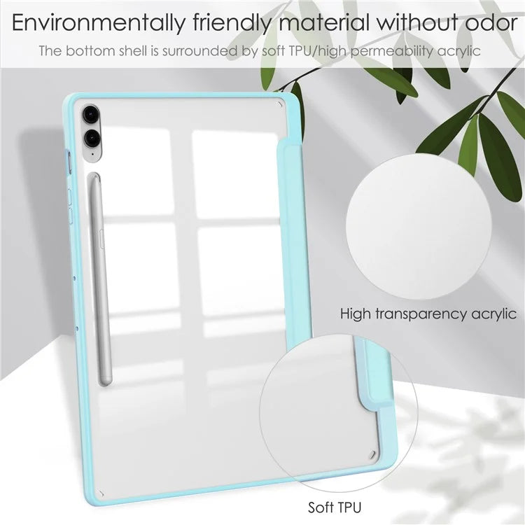 For Samsung Galaxy Tab S9 FE+ Clear Case Pen Slot Tablet Tri-fold Stand Cover