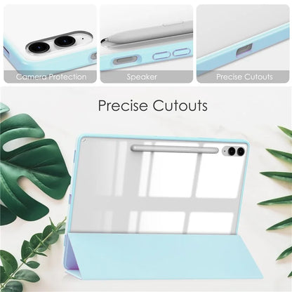 For Samsung Galaxy Tab S9 FE+ Clear Case Pen Slot Tablet Tri-fold Stand Cover