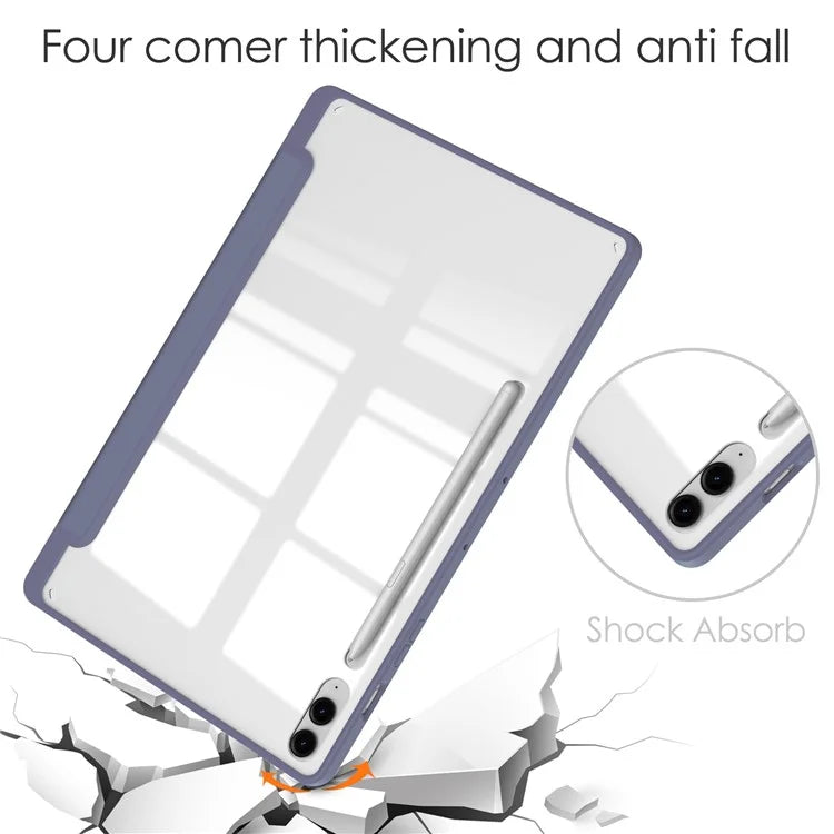 For Samsung Galaxy Tab S9 FE+ Clear Case Pen Slot Tablet Tri-fold Stand Cover