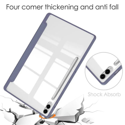 For Samsung Galaxy Tab S9 FE+ Clear Case Pen Slot Tablet Tri-fold Stand Cover