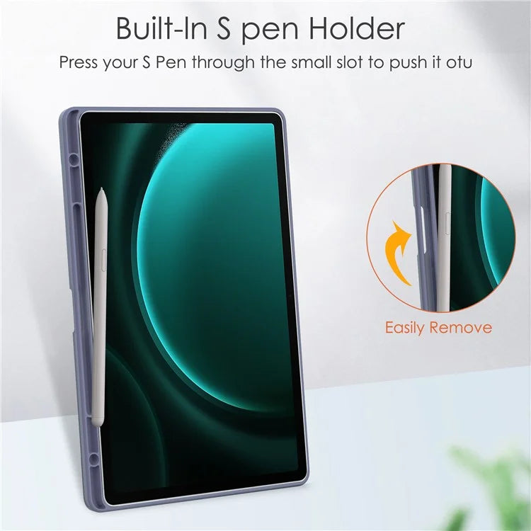 For Samsung Galaxy Tab S9 FE+ Clear Case Pen Slot Tablet Tri-fold Stand Cover