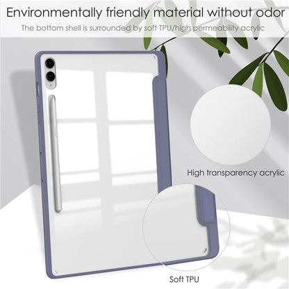 For Samsung Galaxy Tab S9 FE+ Clear Case Pen Slot Tablet Tri-fold Stand Cover
