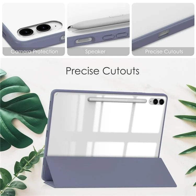 For Samsung Galaxy Tab S9 FE+ Clear Case Pen Slot Tablet Tri-fold Stand Cover