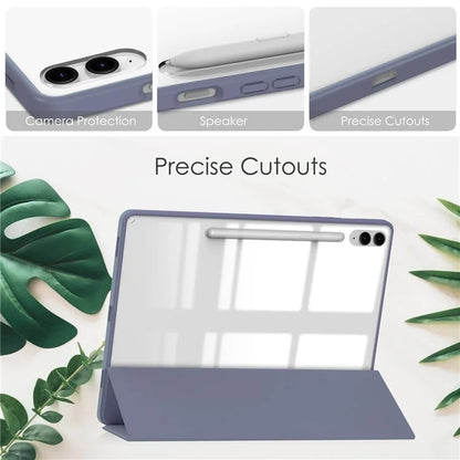 For Samsung Galaxy Tab S9 FE+ Clear Case Pen Slot Tablet Tri-fold Stand Cover