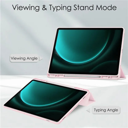 For Samsung Galaxy Tab S9 FE+ Clear Case Pen Slot Tablet Tri-fold Stand Cover