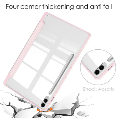 For Samsung Galaxy Tab S9 FE+ Clear Case Pen Slot Tablet Tri-fold Stand Cover