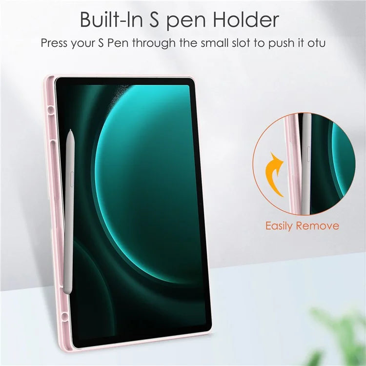 For Samsung Galaxy Tab S9 FE+ Clear Case Pen Slot Tablet Tri-fold Stand Cover