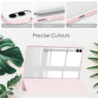 For Samsung Galaxy Tab S9 FE+ Clear Case Pen Slot Tablet Tri-fold Stand Cover