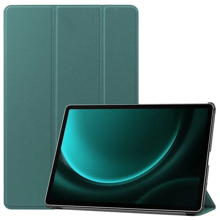 For Samsung Galaxy Tab S9 FE+ Leather Case Tablet Cover with Tri-fold Standish Green