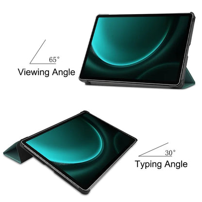 For Samsung Galaxy Tab S9 FE+ Leather Case Tablet Cover with Tri-fold Standish Green
