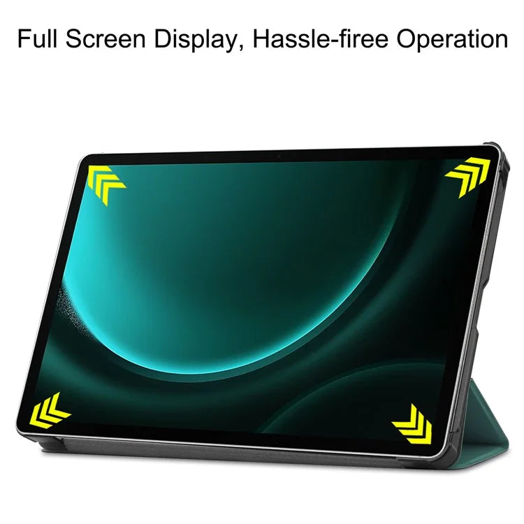 For Samsung Galaxy Tab S9 FE+ Leather Case Tablet Cover with Tri-fold Standish Green