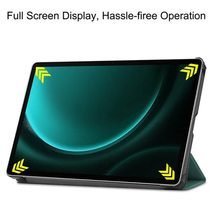 For Samsung Galaxy Tab S9 FE+ Leather Case Tablet Cover with Tri-fold Standish Green