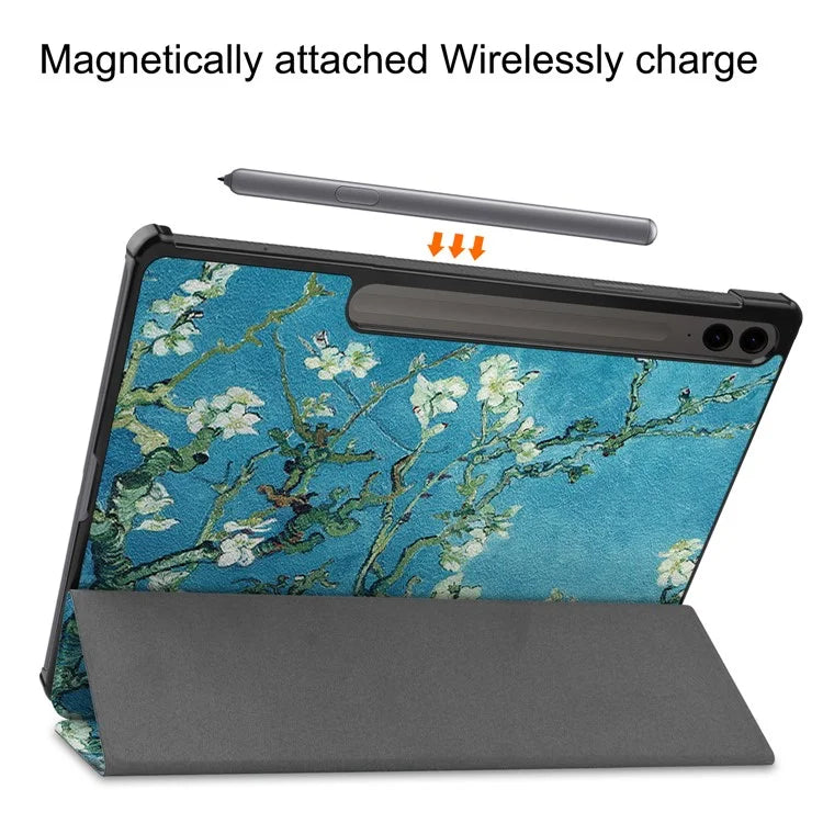 For Samsung Galaxy Tab S9 FE+ Case Tri-fold Stand PU Leather Tablet Cover