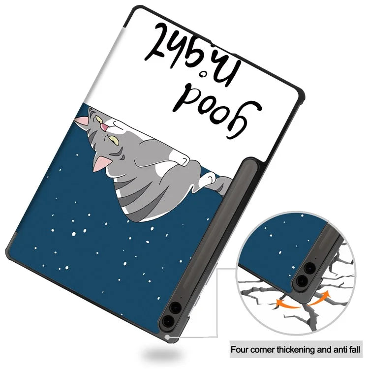 For Samsung Galaxy Tab S9 FE+ Case Tri-fold Stand PU Leather Tablet Cover