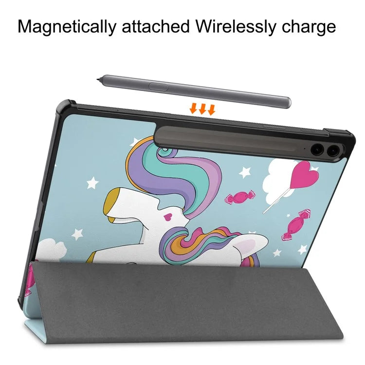 For Samsung Galaxy Tab S9 FE+ Case Tri-fold Stand PU Leather Tablet Cover
