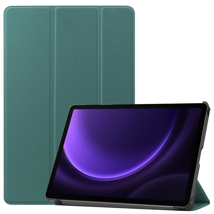 For Samsung Galaxy Tab S9 FE Case Tri-fold Stand PU Leather Tablet Coverish Green