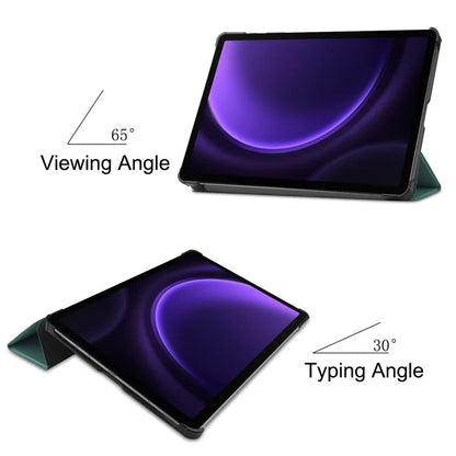 For Samsung Galaxy Tab S9 FE Case Tri-fold Stand PU Leather Tablet Coverish Green