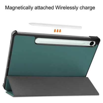 For Samsung Galaxy Tab S9 FE Case Tri-fold Stand PU Leather Tablet Coverish Green