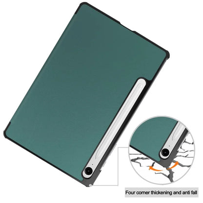 For Samsung Galaxy Tab S9 FE Case Tri-fold Stand PU Leather Tablet Coverish Green