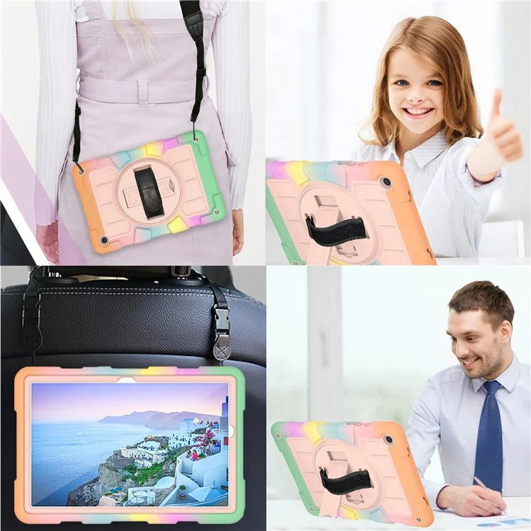 For Samsung Galaxy Tab A9+ Rugged Kickstand Cover TPU+PC Tablet Case with Shoulder Strap