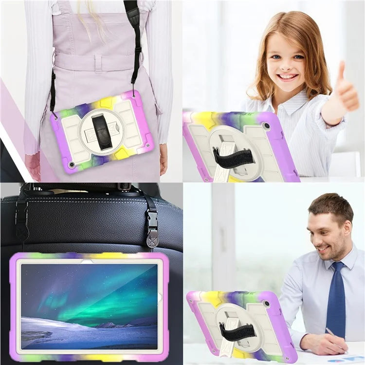 For Samsung Galaxy Tab A9+ Rugged Kickstand Cover TPU+PC Tablet Case with Shoulder Strap