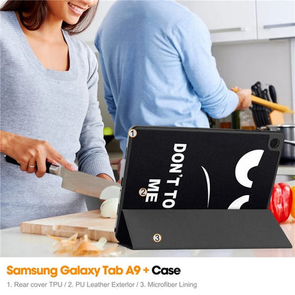For Samsung Galaxy Tab A9+ Case Pattern Printing PU Leather Tri-fold Stand Cover with Pen Slot