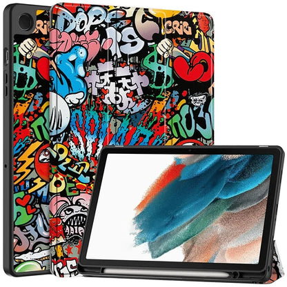 For Samsung Galaxy Tab A9+ Case Pattern Printing PU Leather Tri-fold Stand Cover with Pen Slot