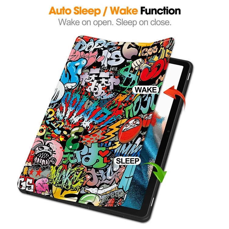 For Samsung Galaxy Tab A9+ Case Pattern Printing PU Leather Tri-fold Stand Cover with Pen Slot