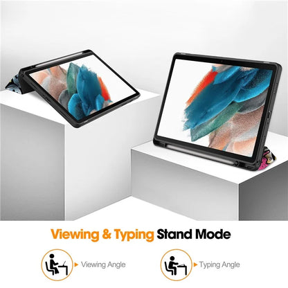 For Samsung Galaxy Tab A9+ Case Pattern Printing PU Leather Tri-fold Stand Cover with Pen Slot