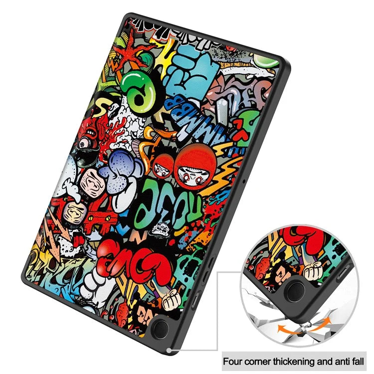 For Samsung Galaxy Tab A9+ Case Pattern Printing PU Leather Tri-fold Stand Cover with Pen Slot