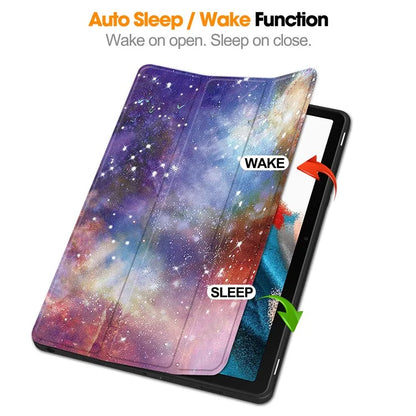 For Samsung Galaxy Tab A9+ Case Pattern Printing PU Leather Tri-fold Stand Cover with Pen Slot