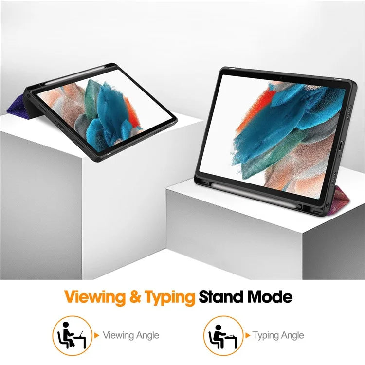 For Samsung Galaxy Tab A9+ Case Pattern Printing PU Leather Tri-fold Stand Cover with Pen Slot