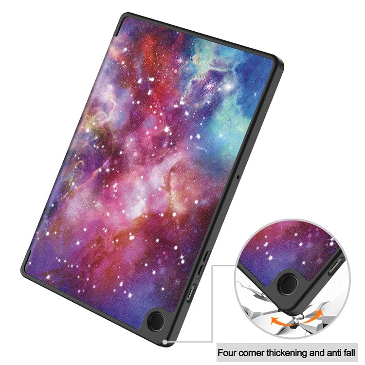 For Samsung Galaxy Tab A9+ Case Pattern Printing PU Leather Tri-fold Stand Cover with Pen Slot