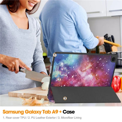 For Samsung Galaxy Tab A9+ Case Pattern Printing PU Leather Tri-fold Stand Cover with Pen Slot