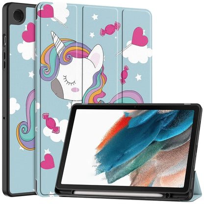 For Samsung Galaxy Tab A9+ Case Pattern Printing PU Leather Tri-fold Stand Cover with Pen Slot