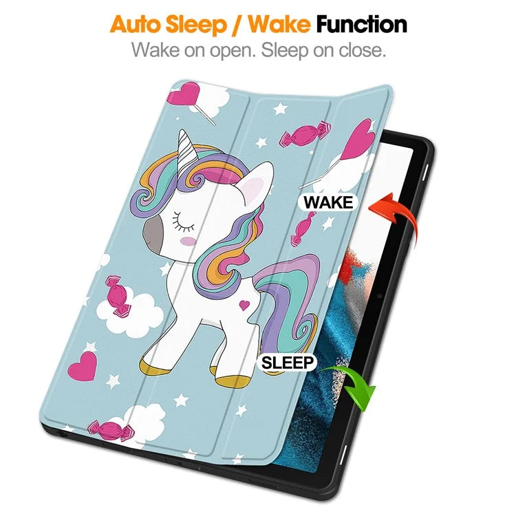 For Samsung Galaxy Tab A9+ Case Pattern Printing PU Leather Tri-fold Stand Cover with Pen Slot