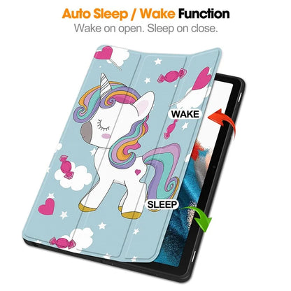 For Samsung Galaxy Tab A9+ Case Pattern Printing PU Leather Tri-fold Stand Cover with Pen Slot