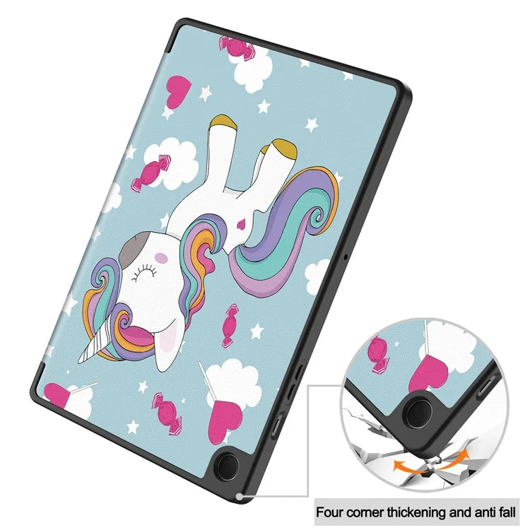 For Samsung Galaxy Tab A9+ Case Pattern Printing PU Leather Tri-fold Stand Cover with Pen Slot