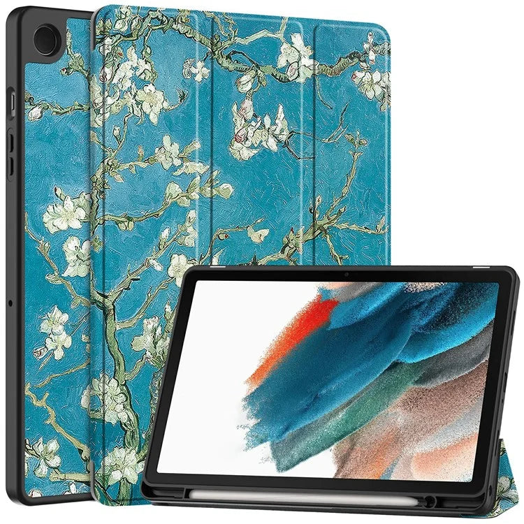 For Samsung Galaxy Tab A9+ Case Pattern Printing PU Leather Tri-fold Stand Cover with Pen Slot