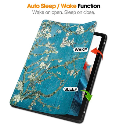 For Samsung Galaxy Tab A9+ Case Pattern Printing PU Leather Tri-fold Stand Cover with Pen Slot