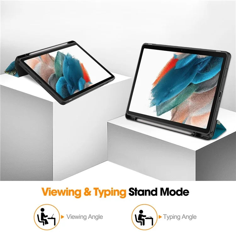 For Samsung Galaxy Tab A9+ Case Pattern Printing PU Leather Tri-fold Stand Cover with Pen Slot
