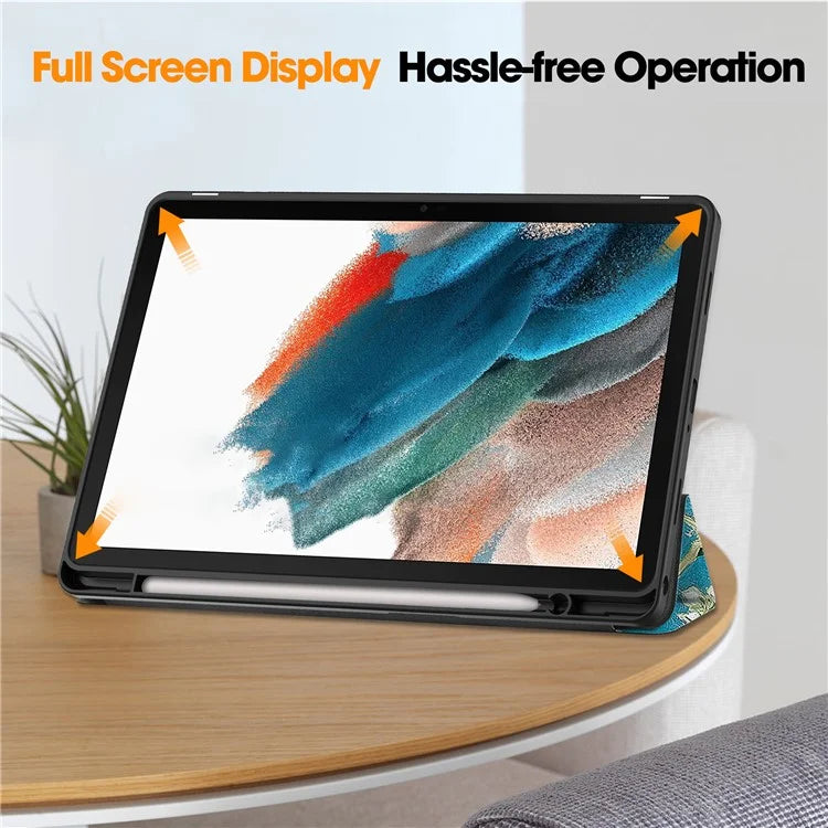 For Samsung Galaxy Tab A9+ Case Pattern Printing PU Leather Tri-fold Stand Cover with Pen Slot
