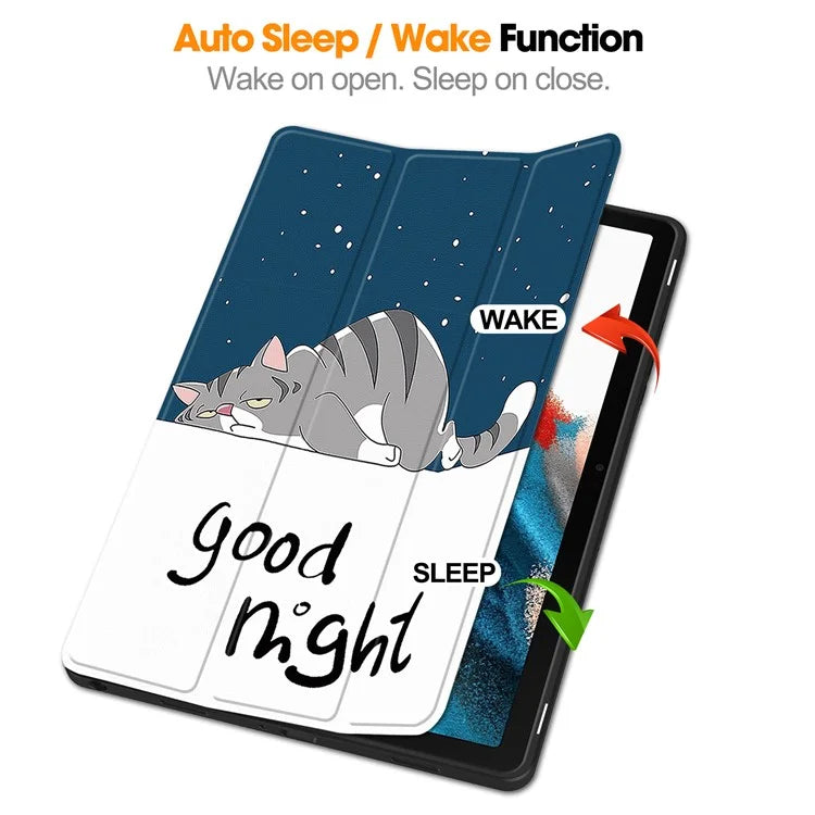 For Samsung Galaxy Tab A9+ Case Pattern Printing PU Leather Tri-fold Stand Cover with Pen Slot