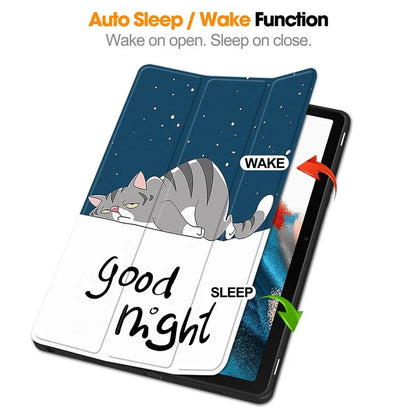 For Samsung Galaxy Tab A9+ Case Pattern Printing PU Leather Tri-fold Stand Cover with Pen Slot