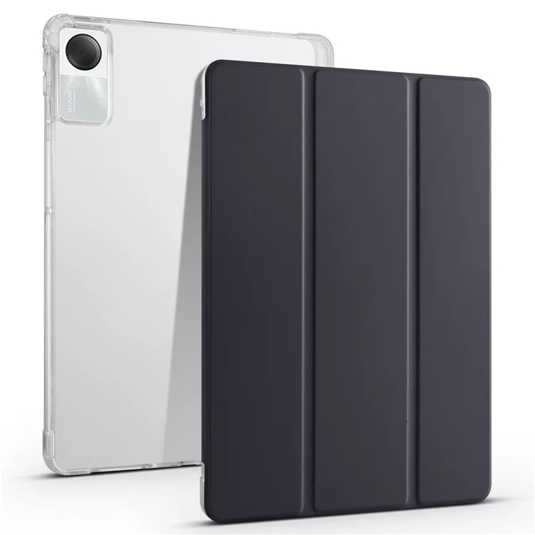 For Xiaomi Redmi Pad SE Clear Back Case Tri-fold Stand Tablet Cover with Pen Slot