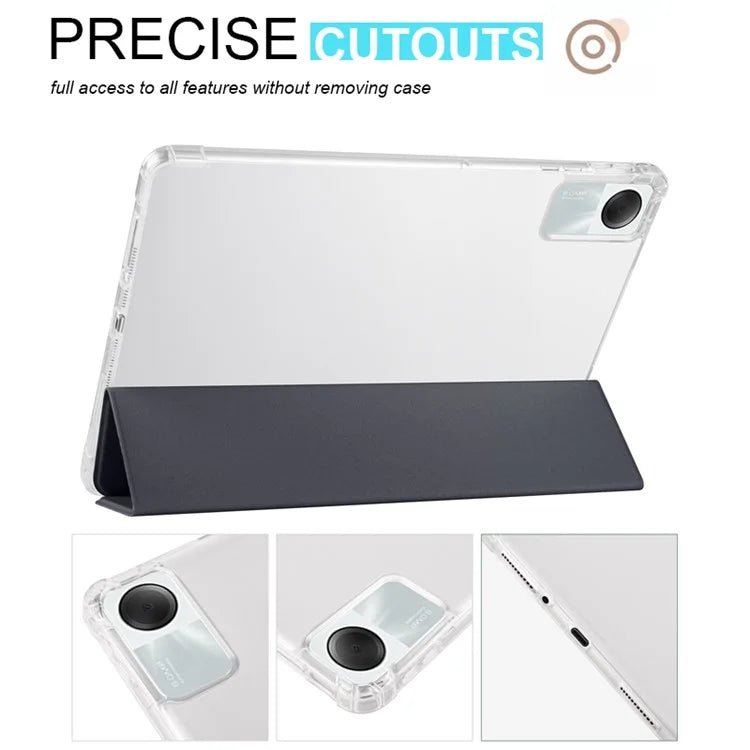 For Xiaomi Redmi Pad SE Clear Back Case Tri-fold Stand Tablet Cover with Pen Slot