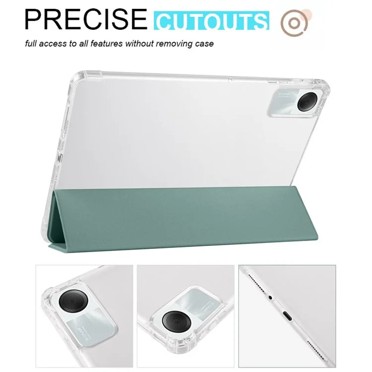 For Xiaomi Redmi Pad SE Clear Back Case Tri-fold Stand Tablet Cover with Pen Slot