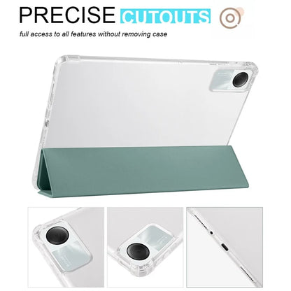 For Xiaomi Redmi Pad SE Clear Back Case Tri-fold Stand Tablet Cover with Pen Slot