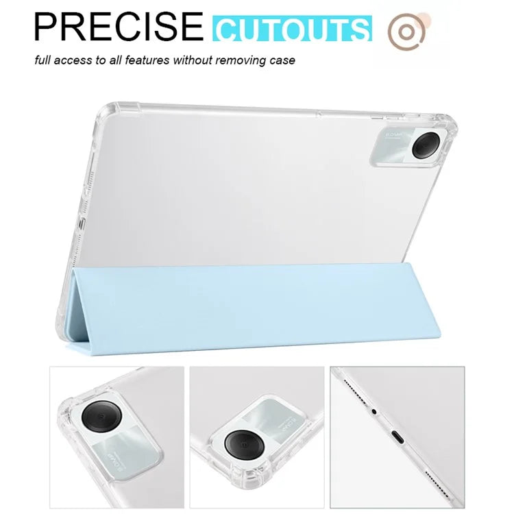 For Xiaomi Redmi Pad SE Clear Back Case Tri-fold Stand Tablet Cover with Pen Slot